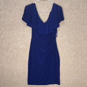 Imperfect Lauren Ralph Lauren drape shoulder dress ruched stretchy sz 4 2017